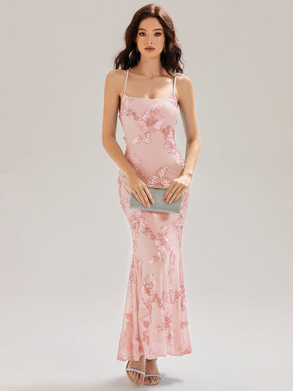 ever SONNY|Lace-Up Mesh Mermaid Floral Dress