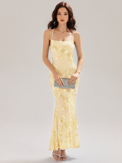 ever SONNY|Lace-Up Mesh Mermaid Floral Dress