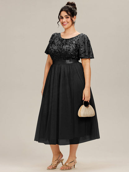 ever COOPER|Round Neck Sequin Ruffle Sleeve Dress