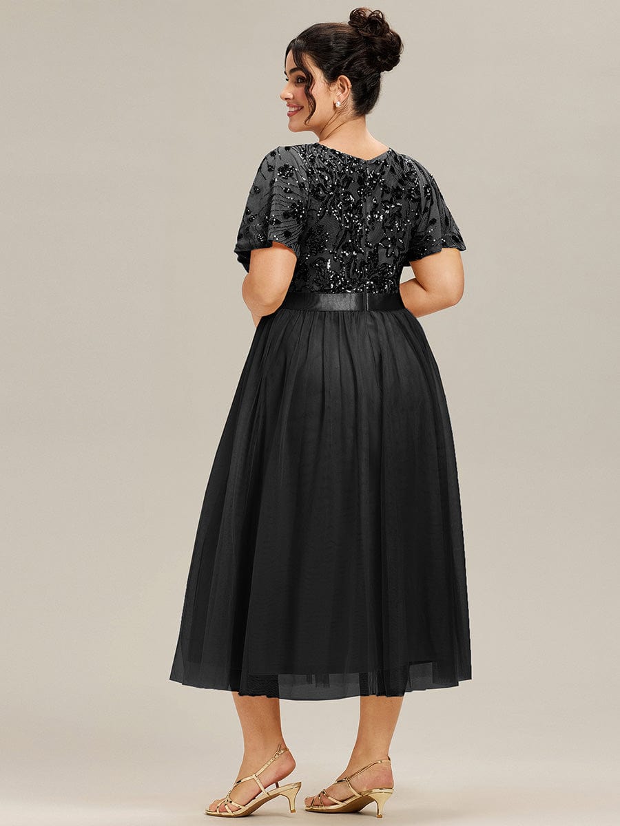 ever COOPER|Round Neck Sequin Ruffle Sleeve Dress