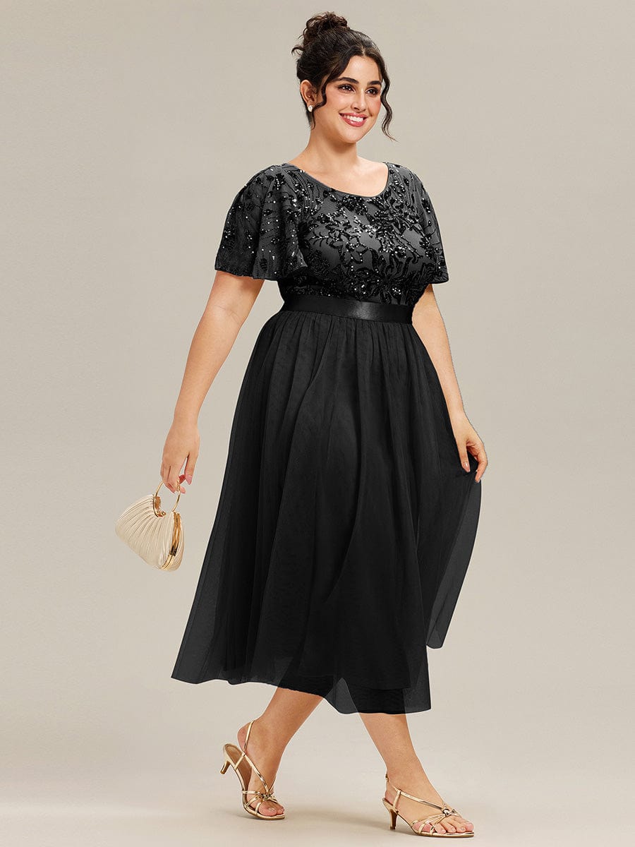 ever COOPER|Round Neck Sequin Ruffle Sleeve Dress