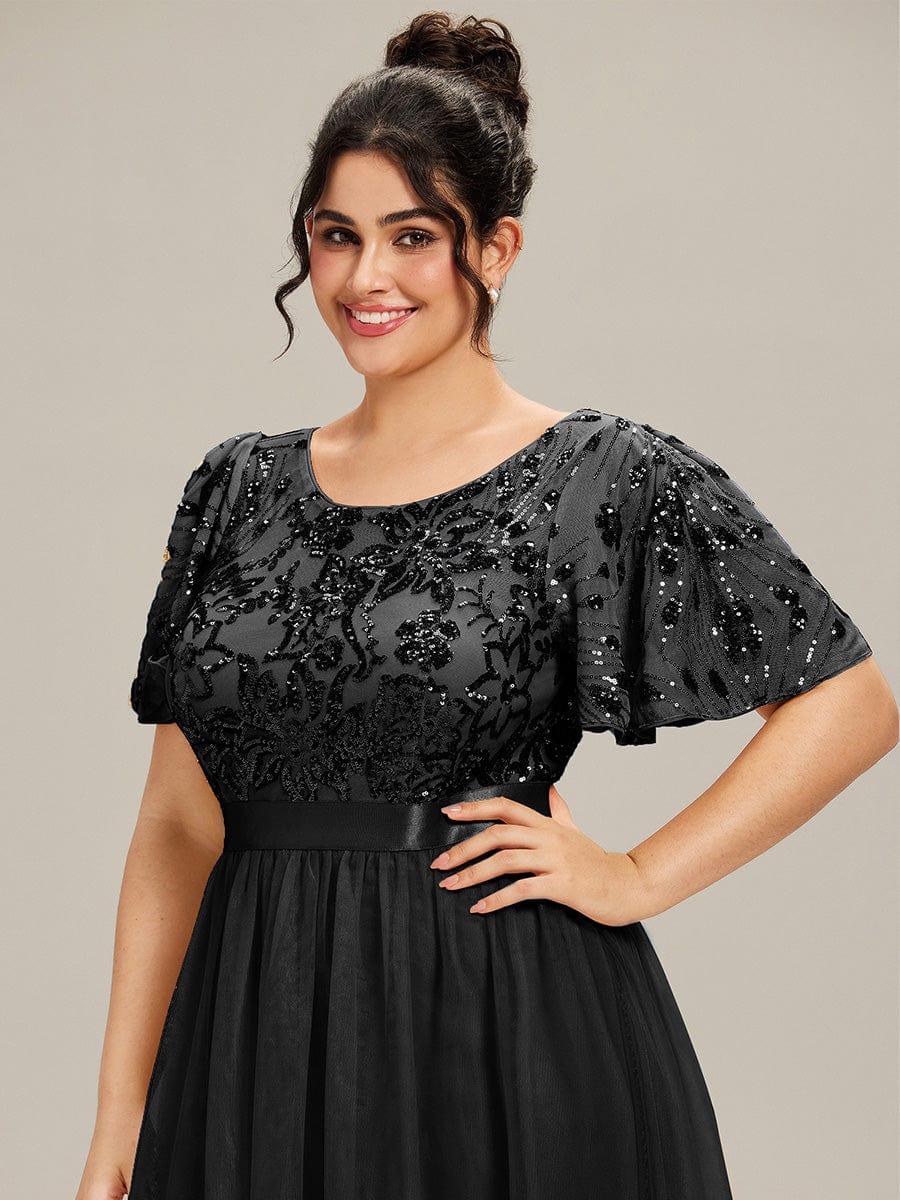 ever COOPER|Round Neck Sequin Ruffle Sleeve Dress