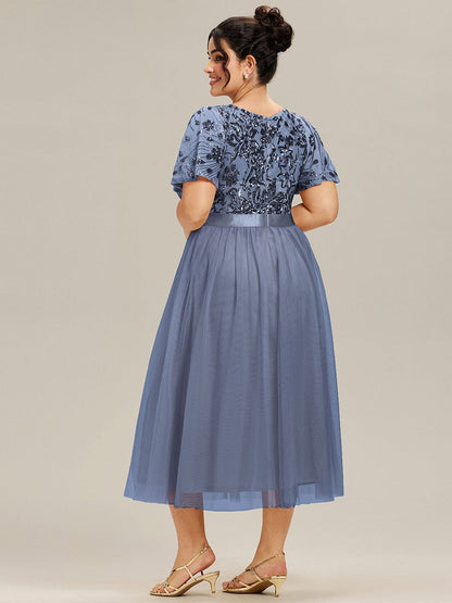 ever COOPER|Round Neck Sequin Ruffle Sleeve Dress