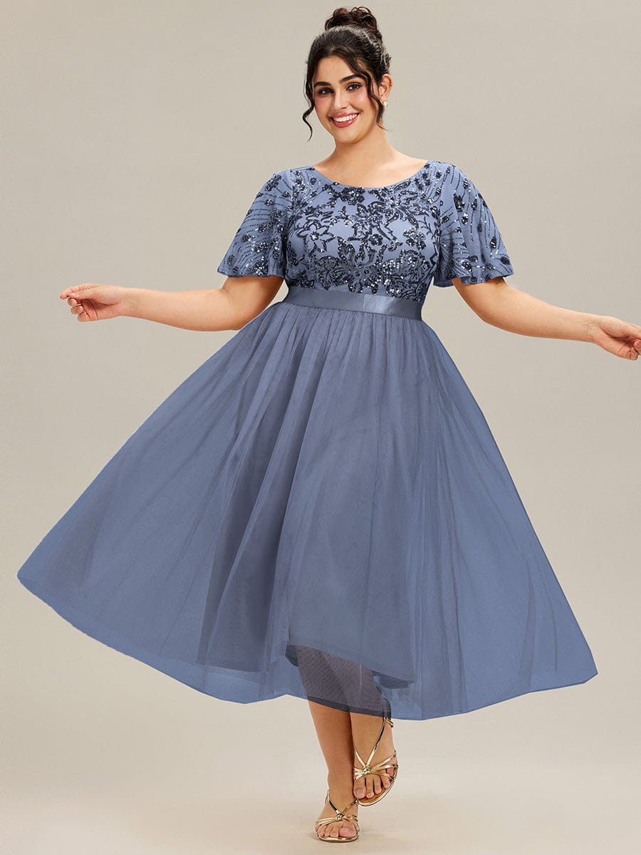 ever COOPER|Round Neck Sequin Ruffle Sleeve Dress