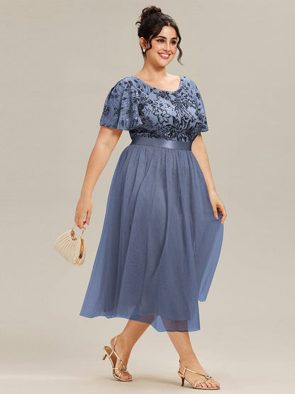 ever COOPER|Round Neck Sequin Ruffle Sleeve Dress