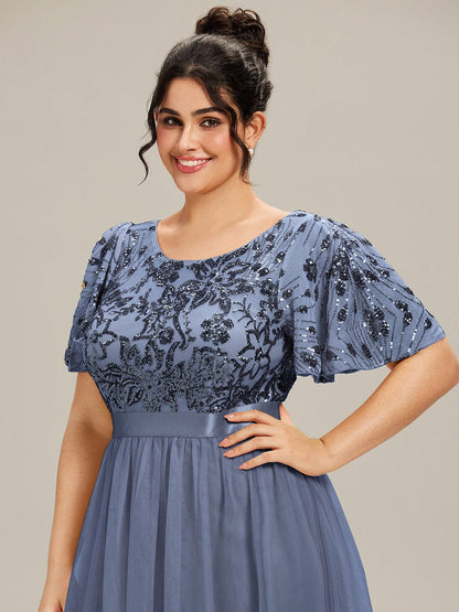 ever COOPER|Round Neck Sequin Ruffle Sleeve Dress