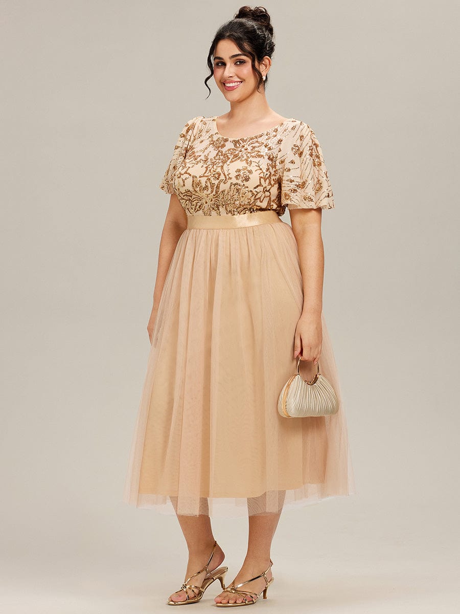 ever COOPER|Round Neck Sequin Ruffle Sleeve Dress