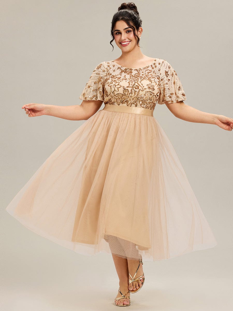 ever COOPER|Round Neck Sequin Ruffle Sleeve Dress