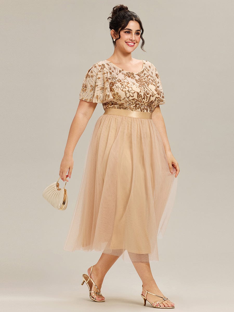 ever COOPER|Round Neck Sequin Ruffle Sleeve Dress