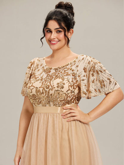 ever COOPER|Round Neck Sequin Ruffle Sleeve Dress