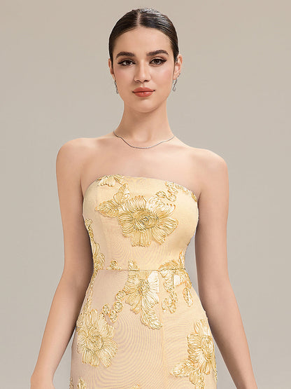 Thigh-High Slit Mesh Sleeveless Evening Dress