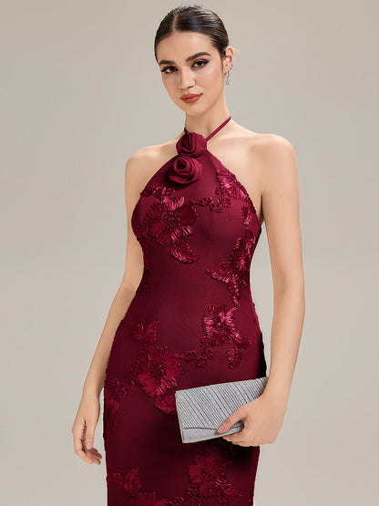 Floral Mesh Sleeveless Evening Dress
