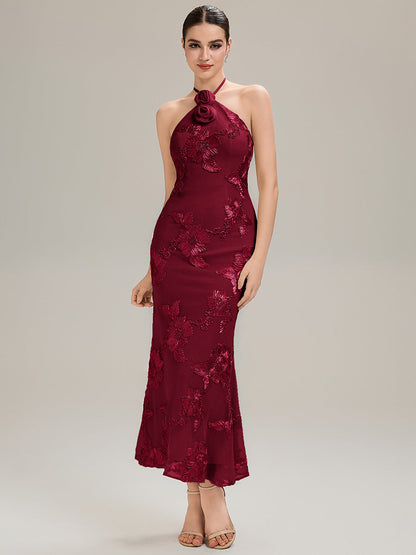 Floral Mesh Sleeveless Evening Dress
