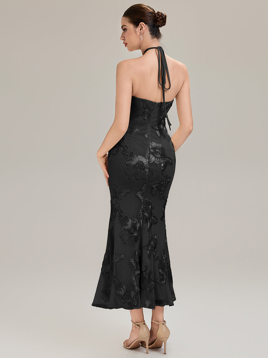 Floral Mesh Sleeveless Evening Dress