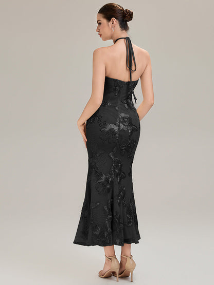 Floral Mesh Sleeveless Evening Dress