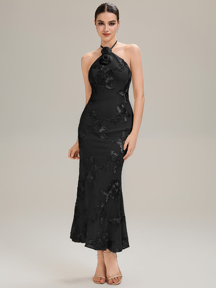 Floral Mesh Sleeveless Evening Dress