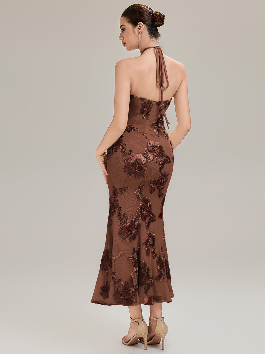 Floral Mesh Sleeveless Evening Dress