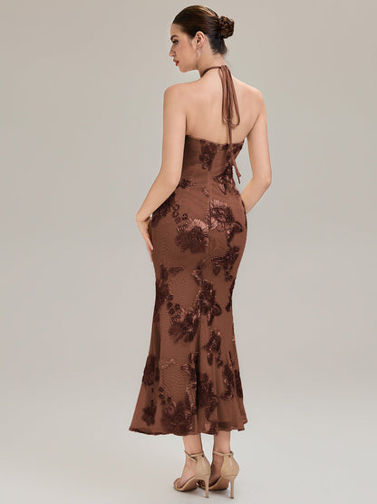 Floral Mesh Sleeveless Evening Dress
