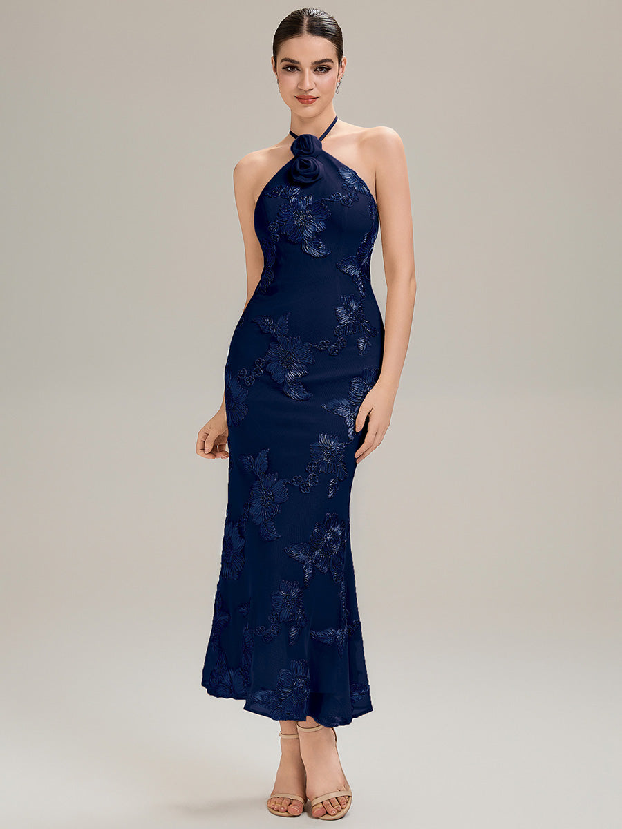Floral Mesh Sleeveless Evening Dress