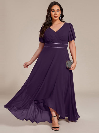 ever DAKOTA|Double V-Neck Waist Trimmed Chiffon Formal Evening Dress