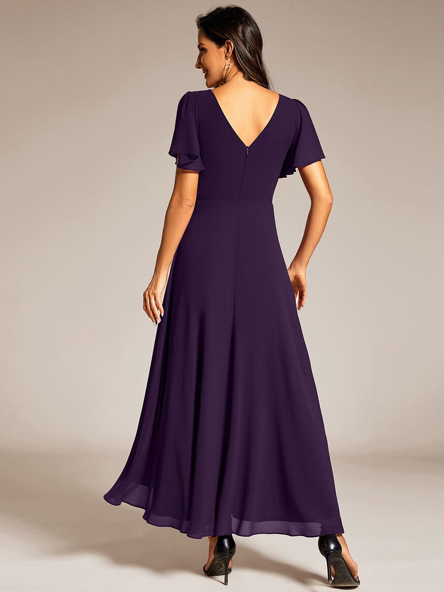 ever DAKOTA|Double V-Neck Waist Trimmed Chiffon Formal Evening Dress