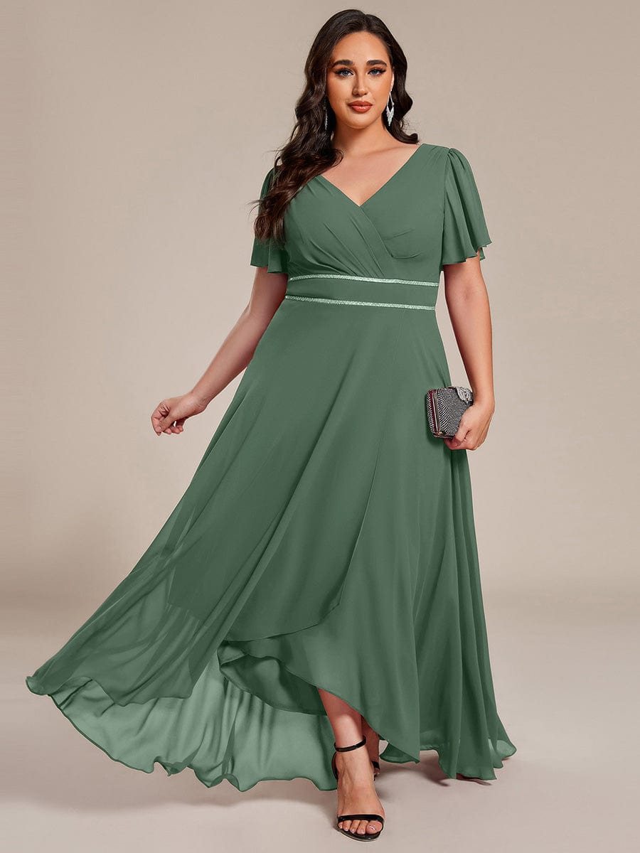 ever DAKOTA|Double V-Neck Waist Trimmed Chiffon Formal Evening Dress