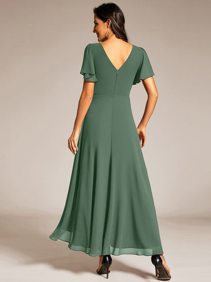 ever DAKOTA|Double V-Neck Waist Trimmed Chiffon Formal Evening Dress
