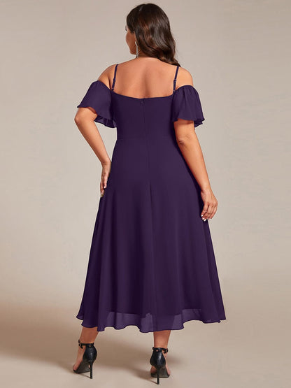 pretty JORDANE|Plus Size Cold Shoulder Sweetheart Necklin Chiffon Midi Wedding Guest Dress