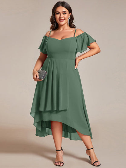 pretty JORDANE|Plus Size Cold Shoulder Sweetheart Necklin Chiffon Midi Wedding Guest Dress