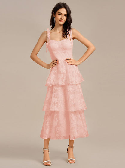 ever CODI|Bow Straps Floral Lace Tiered Dress