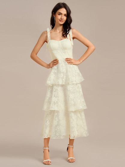 ever CODI|Bow Straps Floral Lace Tiered Dress