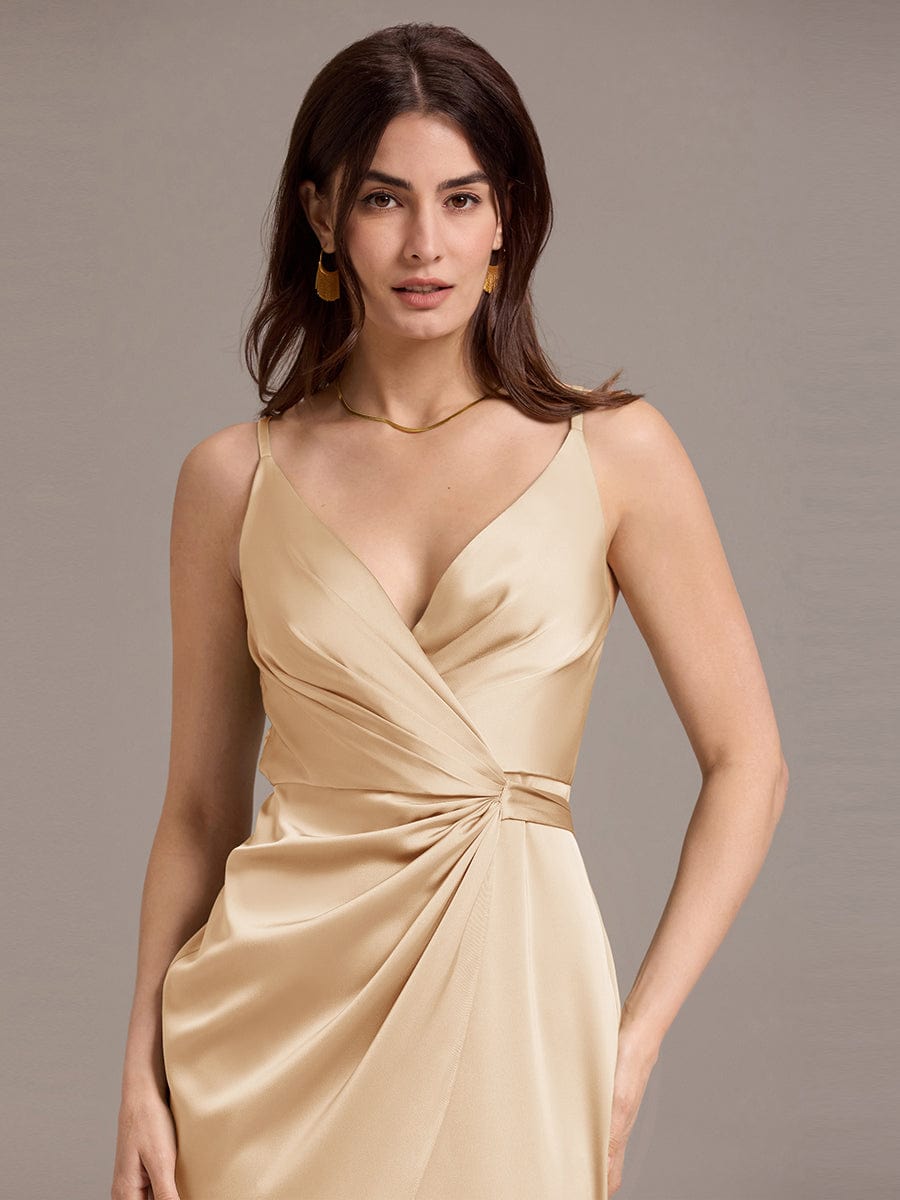 ever CALISTE|Satin V-Neck Spaghetti Straps Midi Wedding Guest Dress