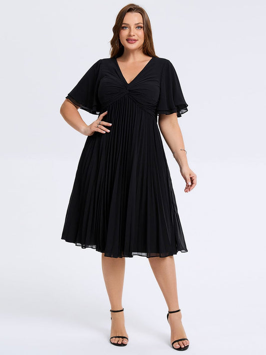 pretty TALIENNE|Plus Size Pleated Chiffon Wedding Guest Dress