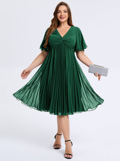 pretty TALIENNE|Plus Size Pleated Chiffon Wedding Guest Dress