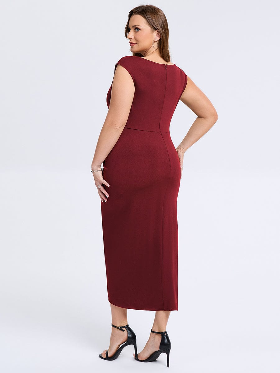 pretty DAPHARA|Plus Size Slit Bodycon Wedding Guest Dress
