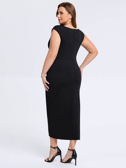 pretty DAPHARA|Plus Size Slit Bodycon Wedding Guest Dress