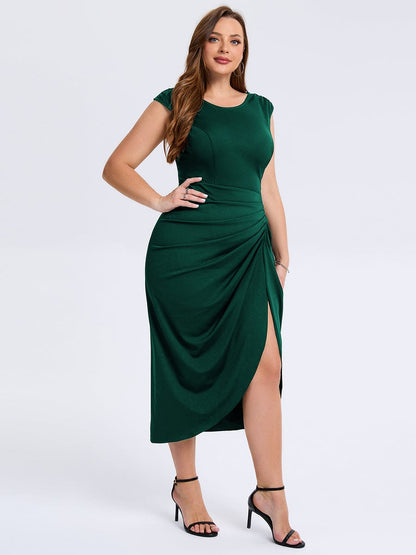 pretty DAPHARA|Plus Size Slit Bodycon Wedding Guest Dress