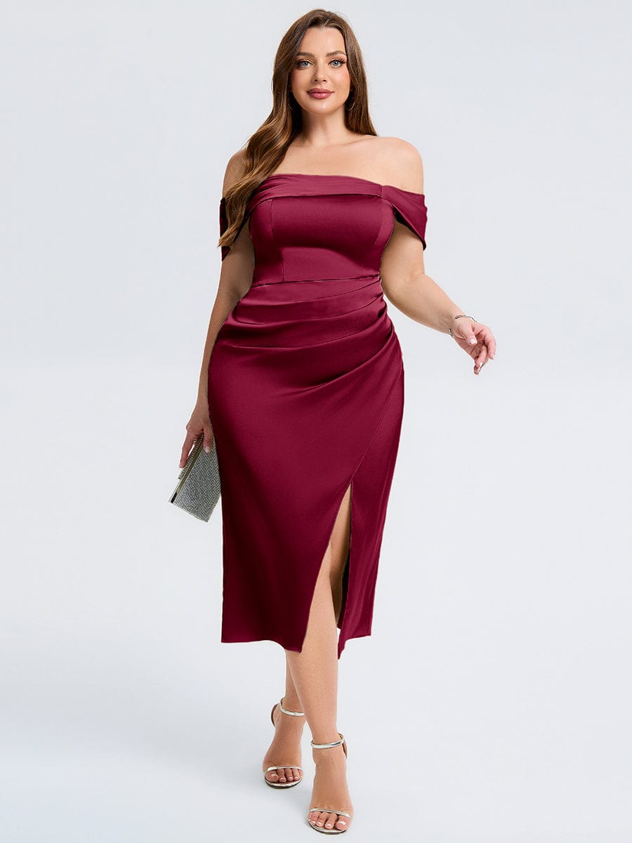 pretty DIANELLE|Plus Size Slit Satin Wedding Guest Dress