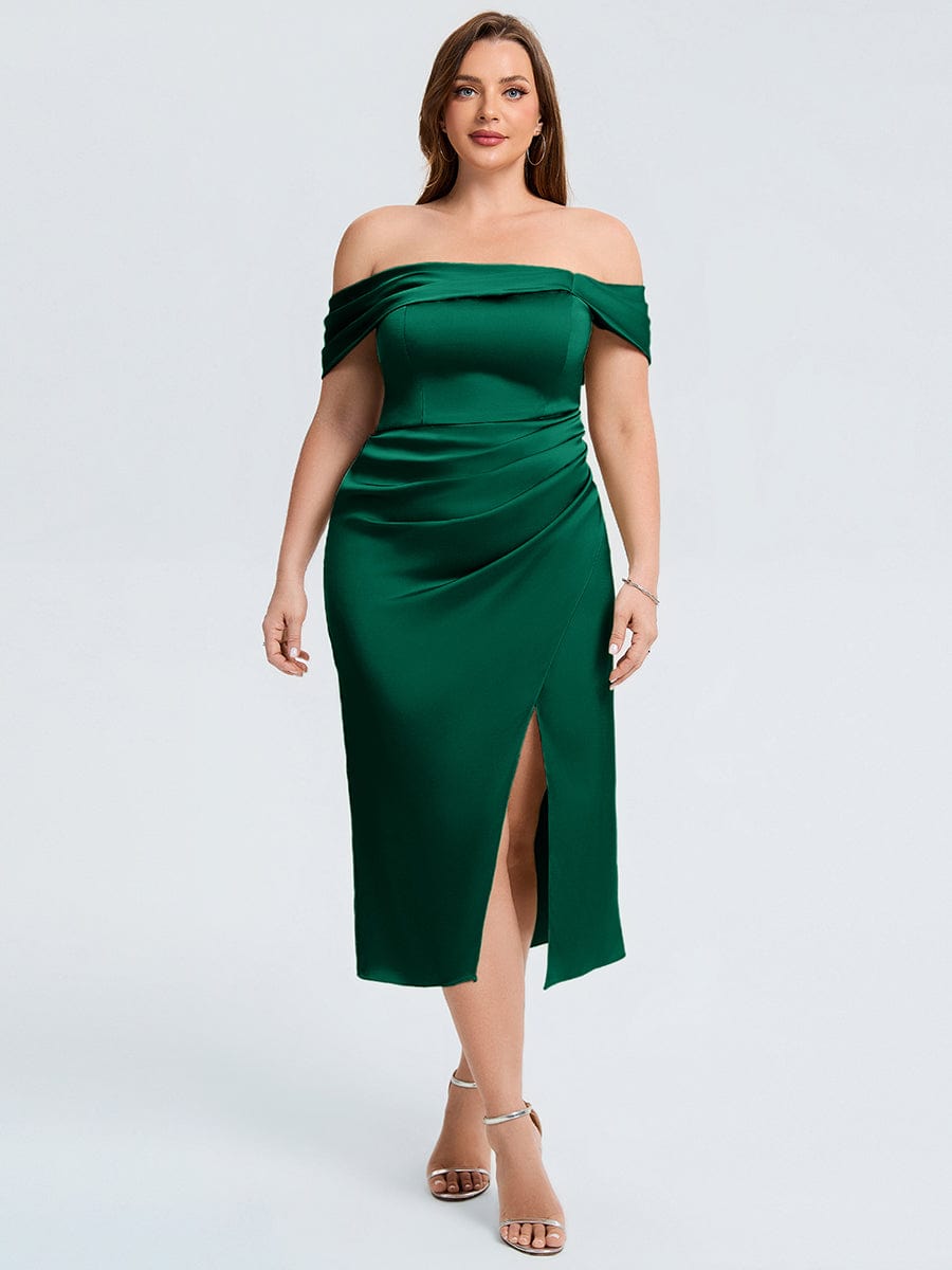 pretty DIANELLE|Plus Size Slit Satin Wedding Guest Dress
