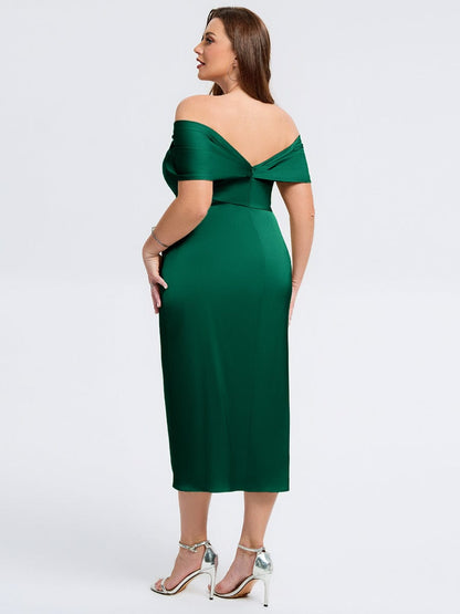pretty DIANELLE|Plus Size Slit Satin Wedding Guest Dress