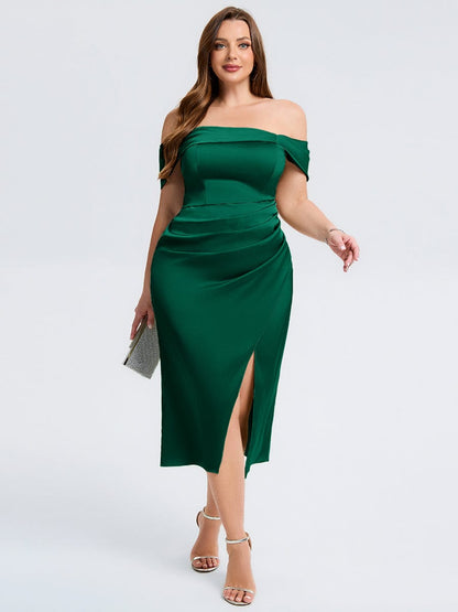 pretty DIANELLE|Plus Size Slit Satin Wedding Guest Dress