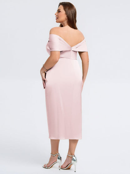pretty DIANELLE|Plus Size Slit Satin Wedding Guest Dress