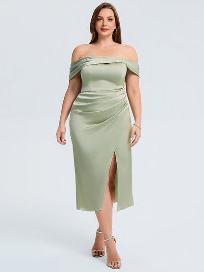 pretty DIANELLE|Plus Size Slit Satin Wedding Guest Dress