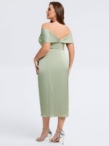 pretty DIANELLE|Plus Size Slit Satin Wedding Guest Dress
