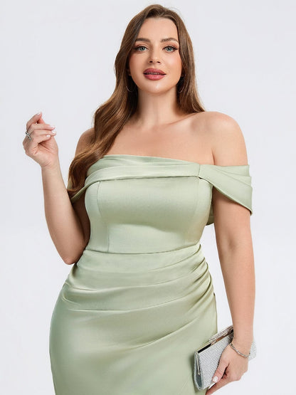 pretty DIANELLE|Plus Size Slit Satin Wedding Guest Dress