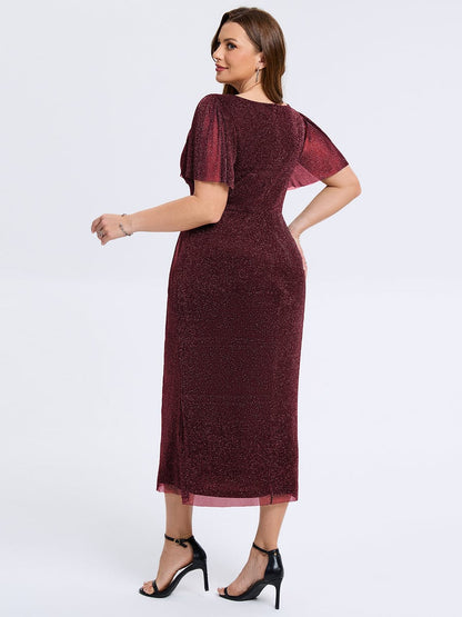 pretty NOIRA|Plus Size Slit Mesh Wedding Guest Dress