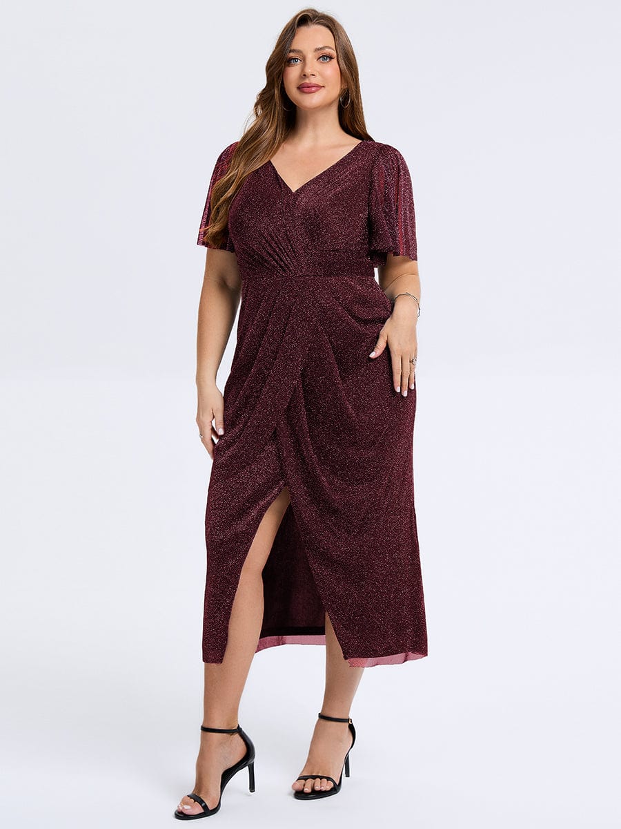 pretty NOIRA|Plus Size Slit Mesh Wedding Guest Dress