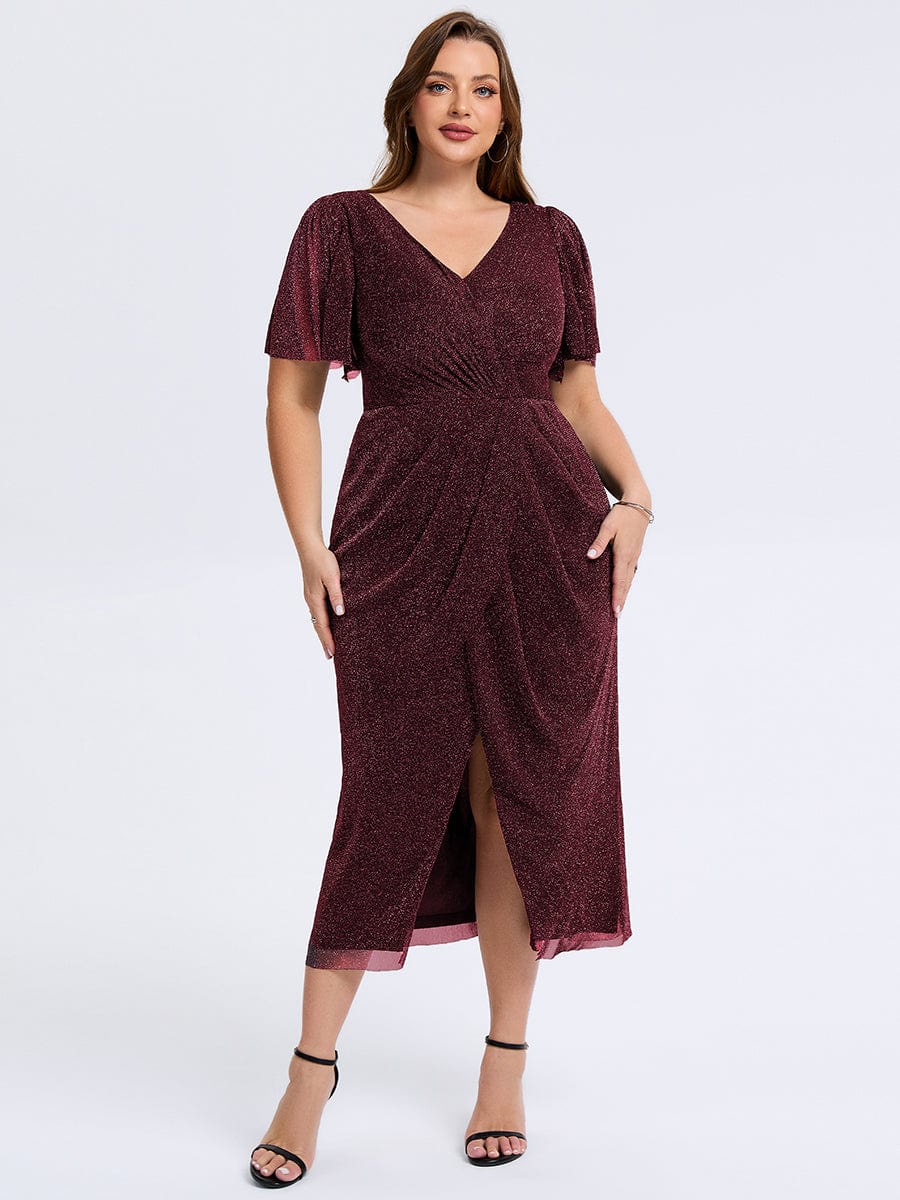 pretty NOIRA|Plus Size Slit Mesh Wedding Guest Dress