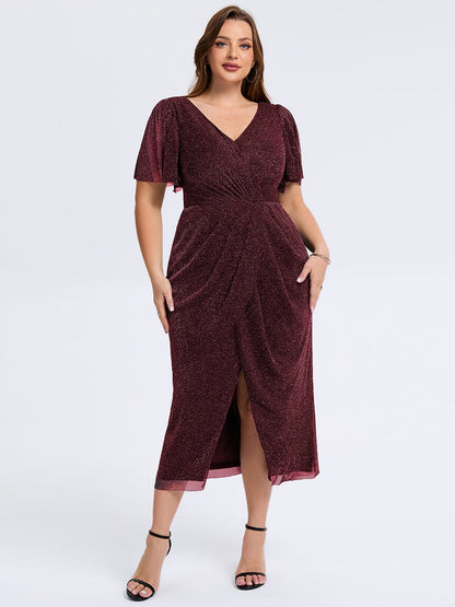 pretty NOIRA|Plus Size Slit Mesh Wedding Guest Dress