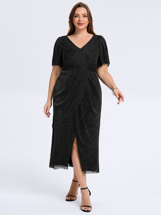 pretty NOIRA|Plus Size Slit Mesh Wedding Guest Dress